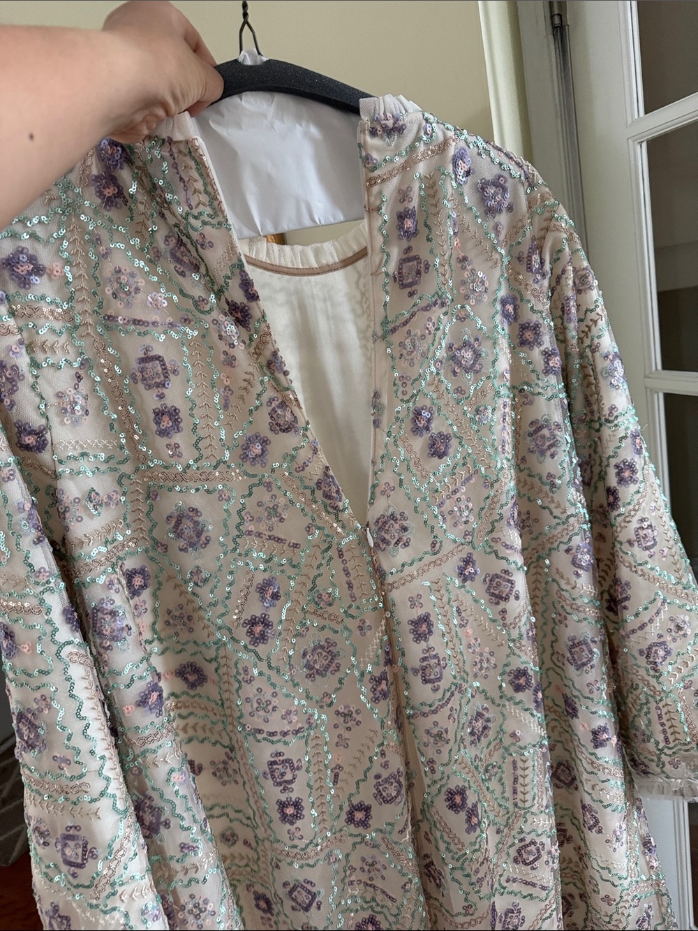 Dainty Jewells Cream Long-Sleeve A-Line Dress with Lavender Detail - Picture 6 of 6